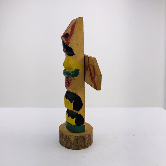 Vtg Japanese Totem Pole Figurine Hand Painted Carved Wooden Native American Art - Picture 2 of 7